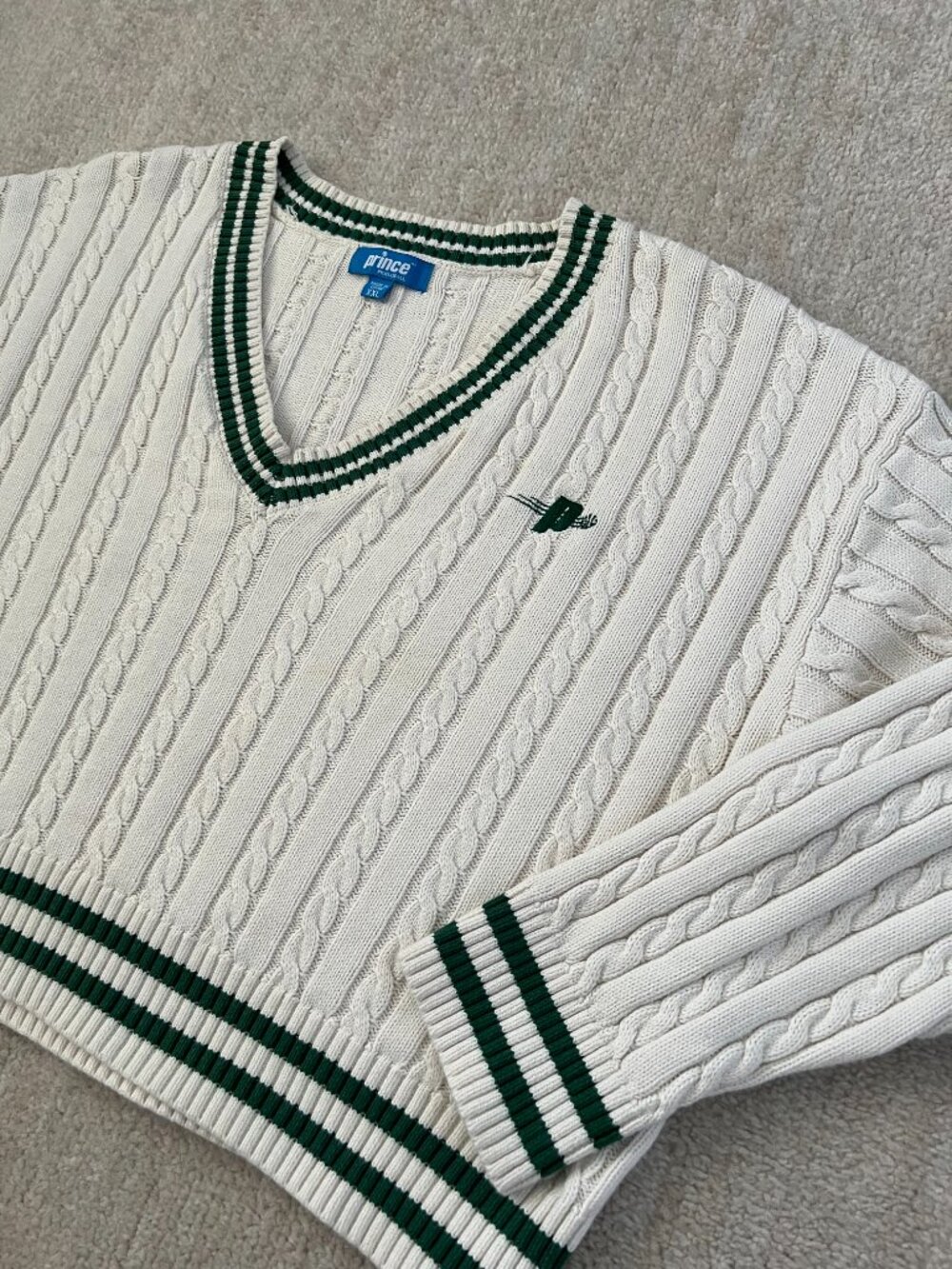 Prince Pickleball x Target Cable Knit V-Neck Sweater Crop Cream Green XXL Tennis - Picture 3 of 9